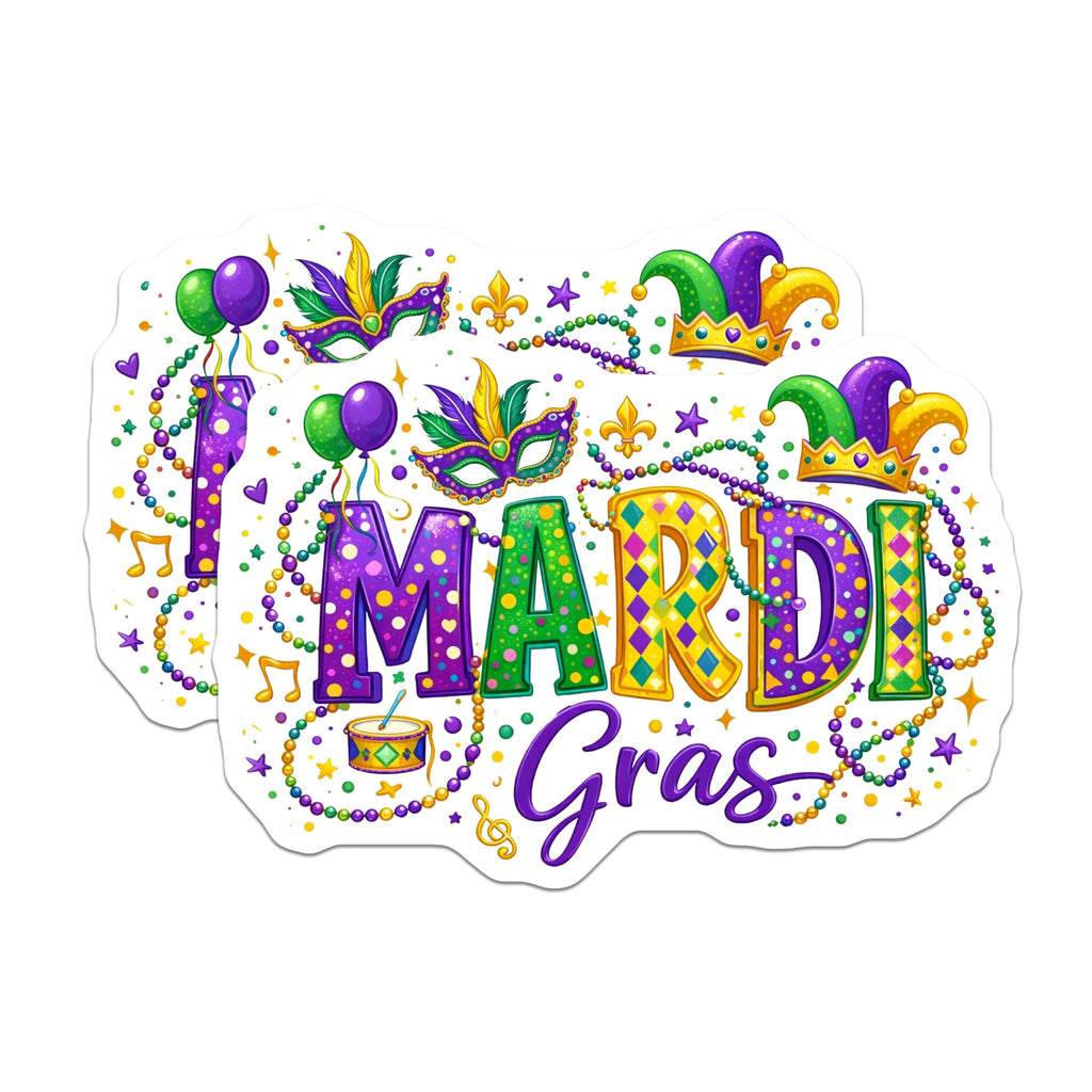 (2 Pack) Mardi Gras Magnets - Carnival Celebration Decor - New Orleans Party Fridge Magnet - 5" On Longest Side - Premium Magnet - for Cars, Refrigerators, Toolboxes, Lockers - Made in USA - MAG17077