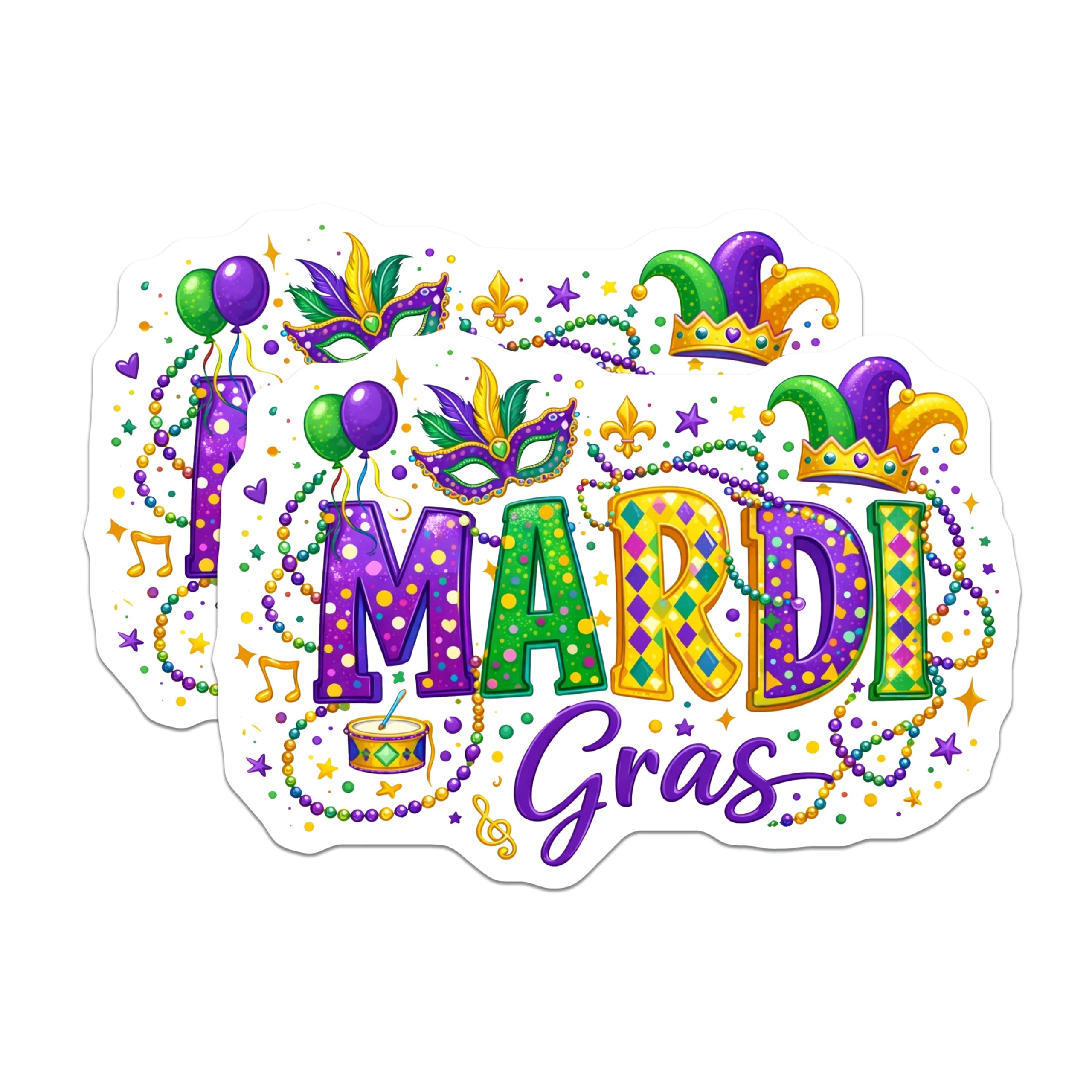 (2 Pack) Mardi Gras Magnets - Carnival Celebration Decor - New Orleans Party Fridge Magnet - 5" On Longest Side - Premium Magnet - for Cars, Refrigerators, Toolboxes, Lockers - Made in USA - MAG17077