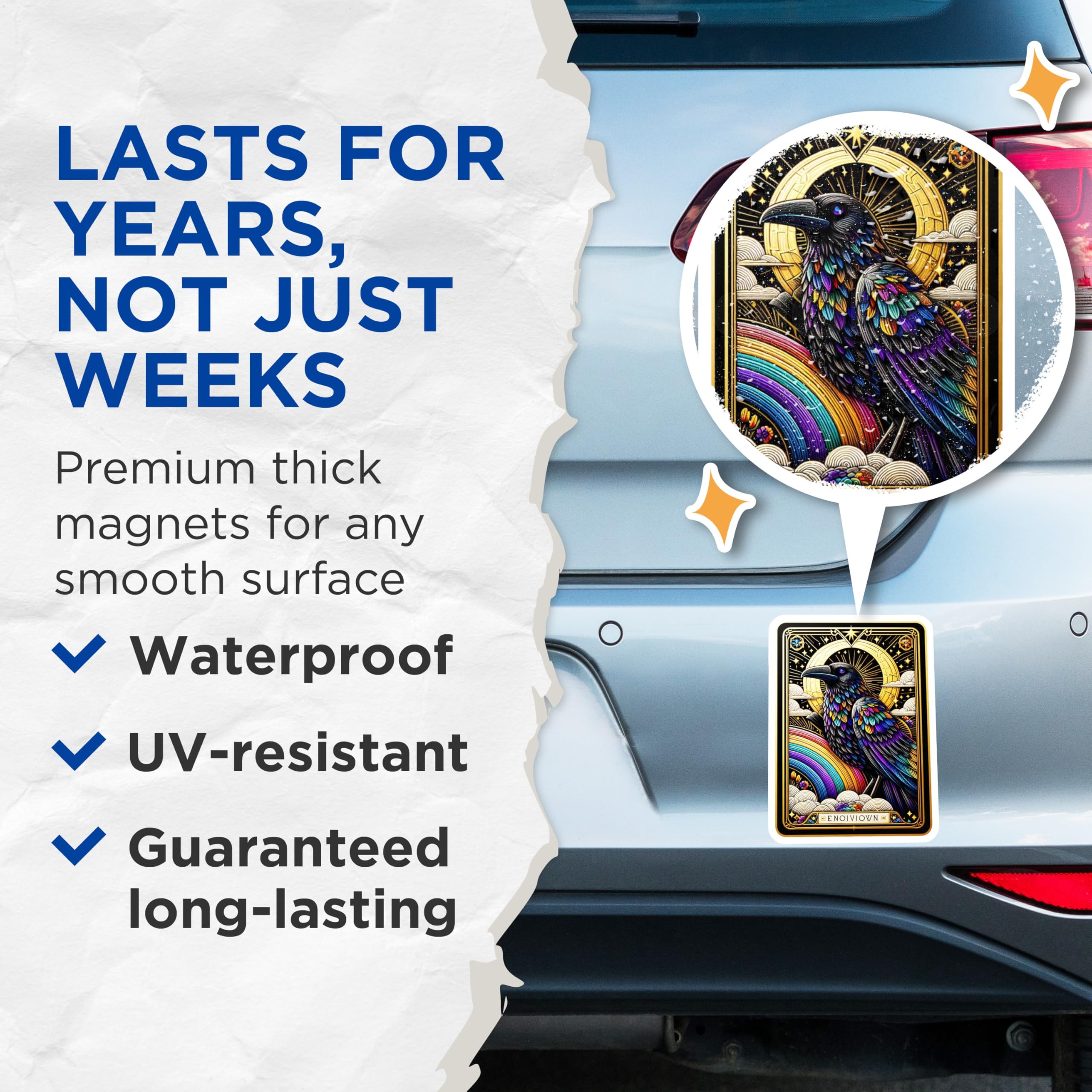 (2 Pack) Colorful Iridescent Raven Magnets - Mystical Rainbow Celestial Bird Art - Esoteric Tarot Aesthetic Nature Decor - 5 Inches On Longest Side - Thick Durable Magnet - Made in USA - MAG20692