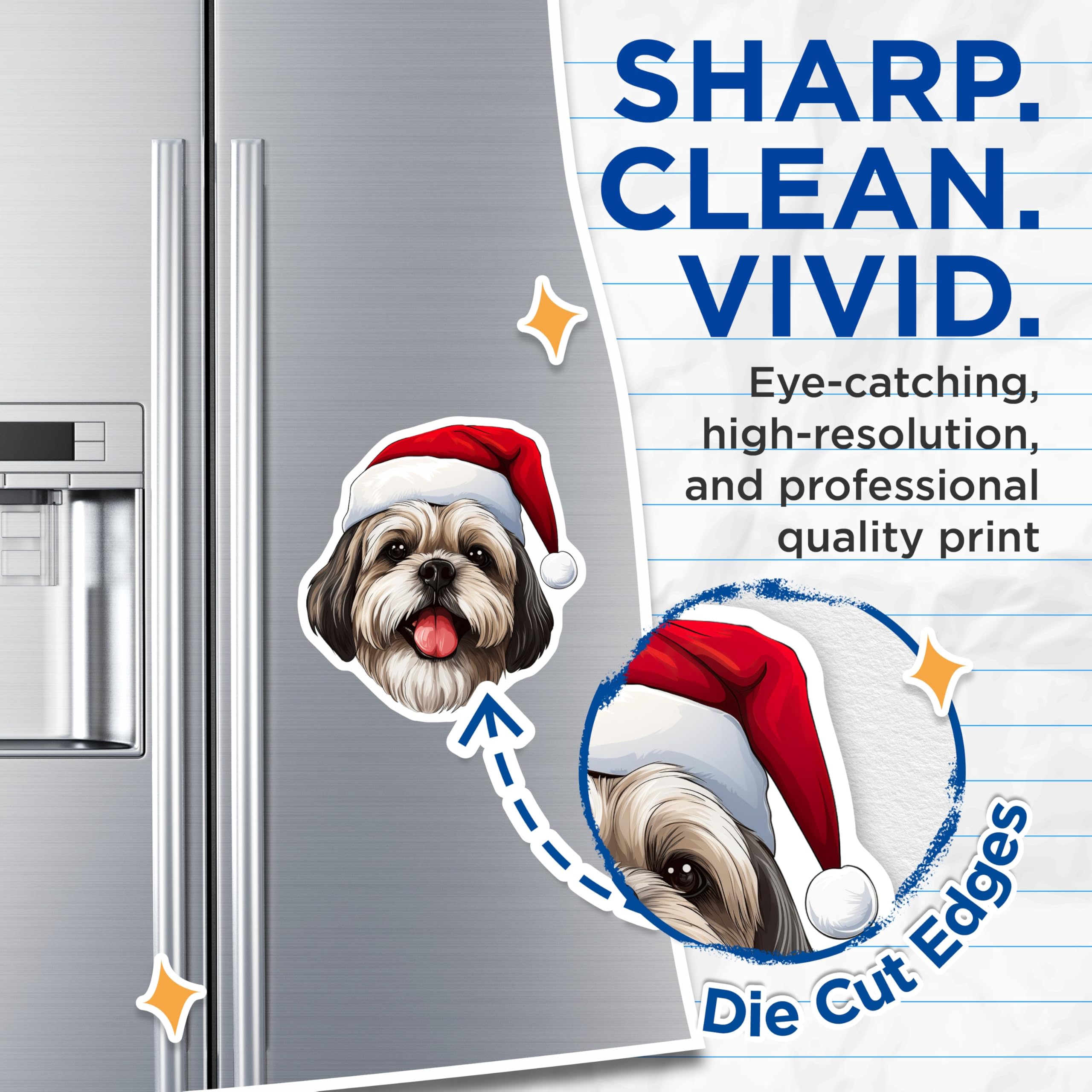 (2 Pack) Shih Tzu Christmas Magnets - Dog Lover Holiday Decor - Santa Hat Pet Owner Art - Festive Fridge Animal Magnets - 5 Inches On Longest Side - Thick Durable Magnet - Made in USA - MAG26998