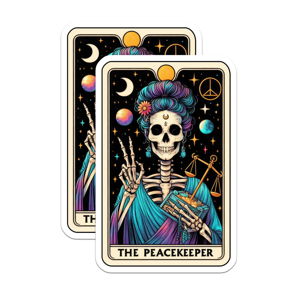 (2 Pack) Peacekeeper Tarot Card Magnets - Mystical Skeleton Peace Sign Art - Bohemian Hippie Spiritual Astrology Decor - 5 Inches On Longest Side - Thick Durable Magnet - Made in USA - MAG22965