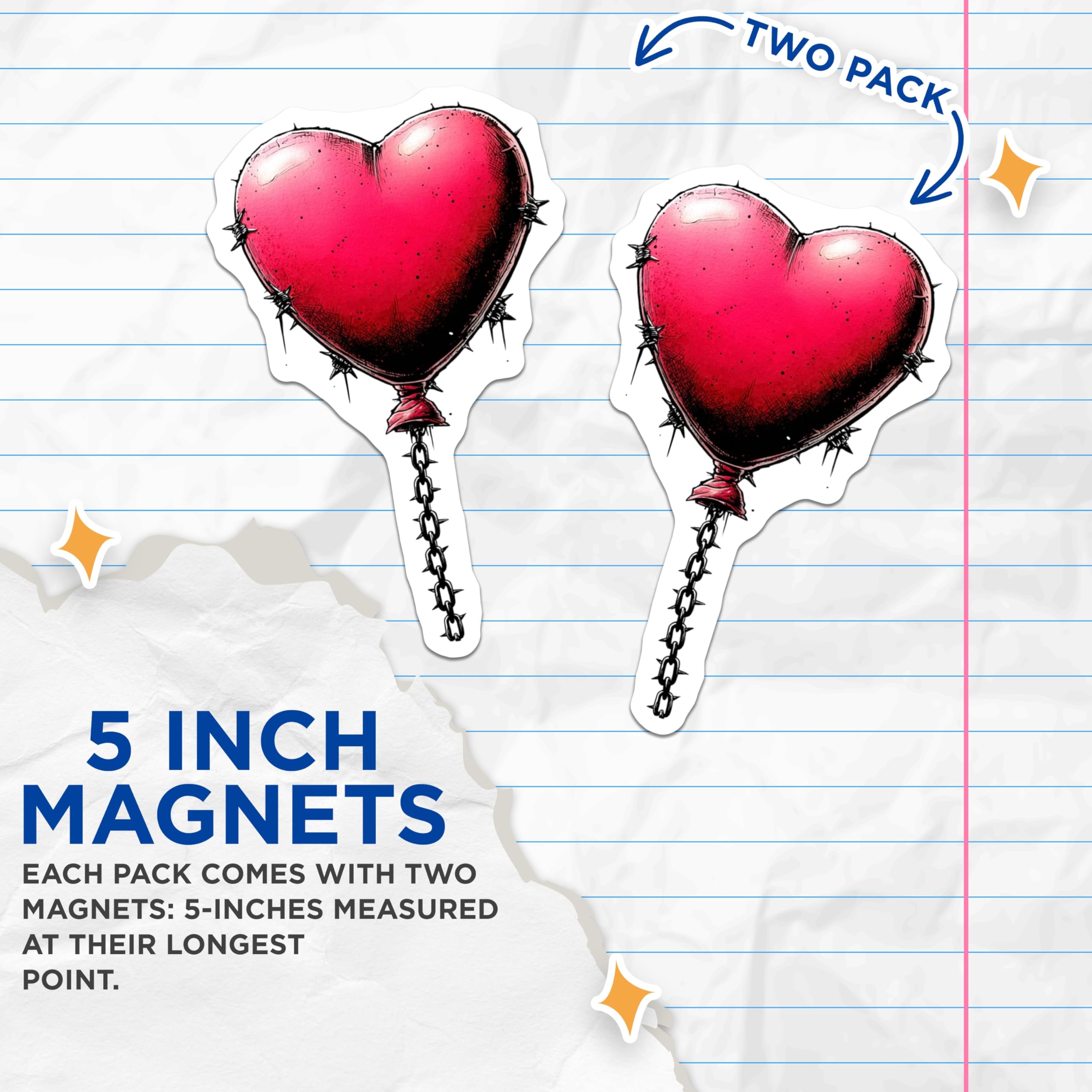 (2 Pack) Barbed Wire Heart Magnets - Edgy Goth Love Decor - Alternative Valentine Aesthetic Fridge Art - 5 Inches On Longest Side - Thick Durable Magnet - Made in USA - MAG22361
