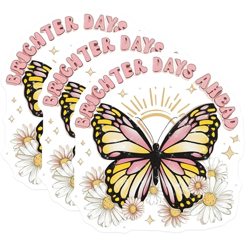 (3 Pack) Brighter Days Butterfly Decals - Positive Quote - Laptop Decals - 3 Inches On Longest Side - Easy Peel & Apply - Made in USA - 3MCS7384