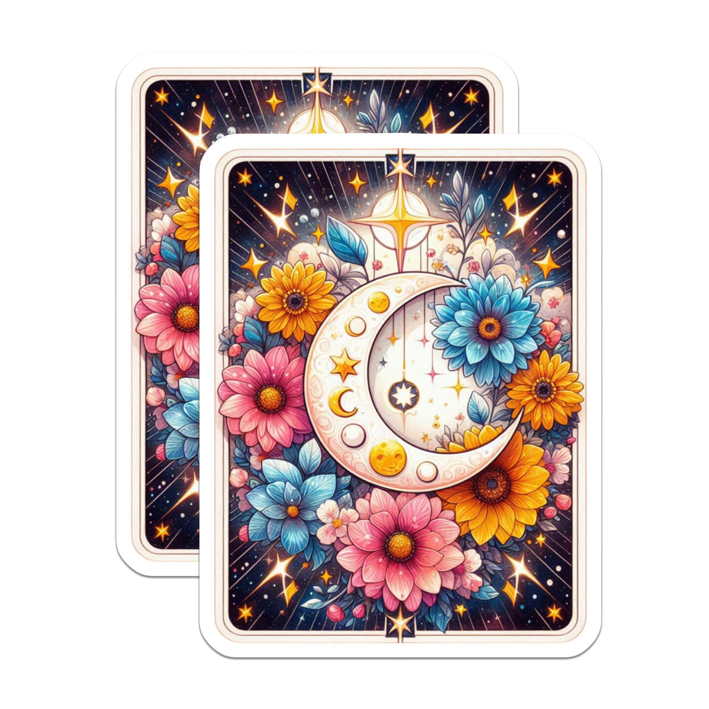 (2 Pack) Celestial Moon Magnets - Starry Night Flowers - Whimsical Floral Decor Fridge Magnets - 5 Inches On Longest Side - Thick Durable Magnet - Made in USA - MAG21423