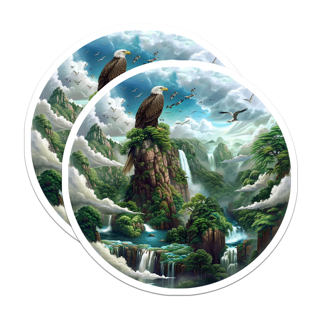 (2 Pack) Majestic Eagle Magnets - Mountain Waterfall Scene - Nature Landscape Decor - 5 Inches On Longest Side - Thick Durable Magnet - Made in USA - MAG36460