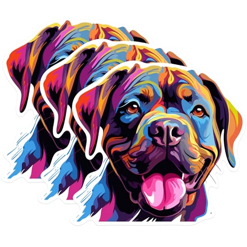(3 Pack) Rottweiler Dog Decals - Colorful Puppy Stickers - Laptop Decal - 3 Inches On Longest Side - Easy Peel & Apply - Made in USA - 3MCS0686
