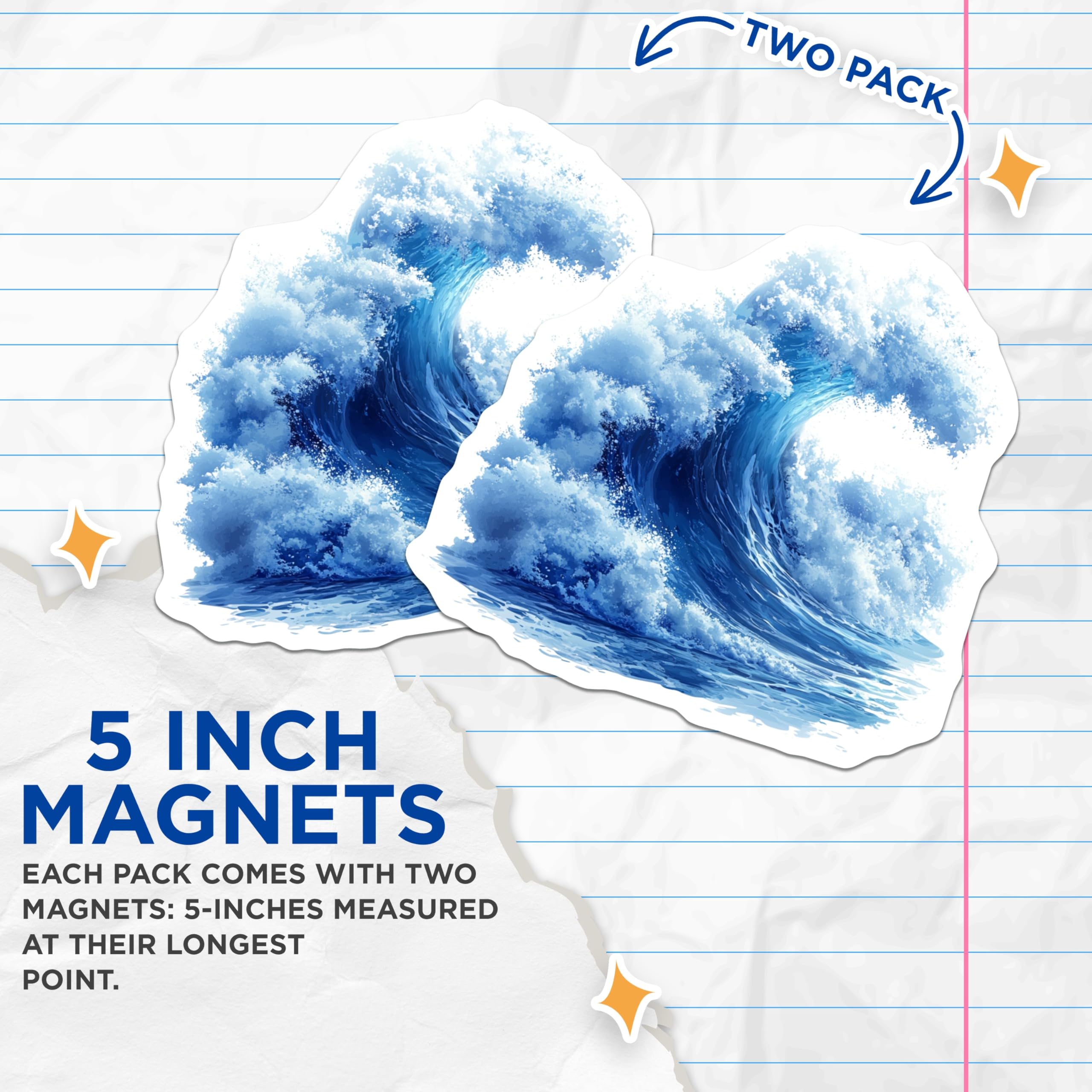 (2 Pack) Crashing Ocean Wave Magnets - Coastal Beach House Decor - Blue Sea Kitchen Refrigerator Art - 5 Inches On Longest Side - Thick Durable Magnet - Made in USA - MAG29872