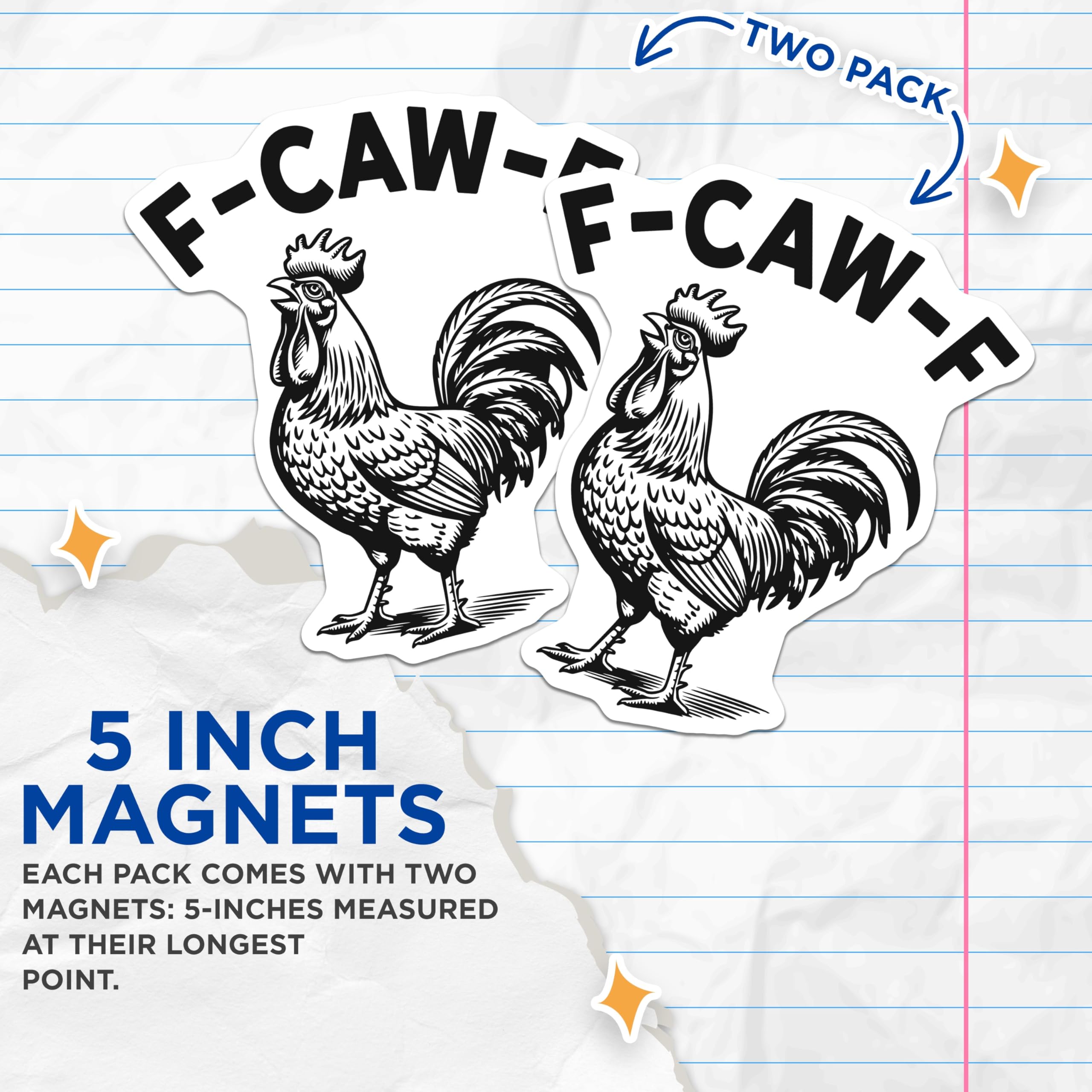 (2 Pack) F-CAW-F Magnets - Rooster Illustration - Funny Chicken Magnet - 5" On Longest Side - Premium Magnet - for Cars, Refrigerators, Toolboxes, Lockers - Made in USA - MAG16153