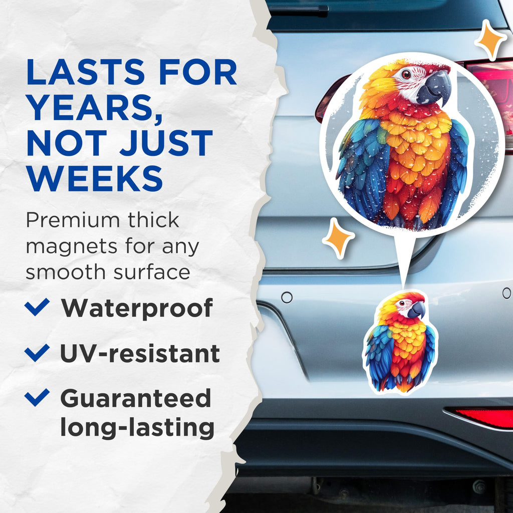 (2 Pack) Scarlet Macaw Magnets - Tropical Bird Art - Vibrant Home Decor - 5 Inches On Longest Side - Thick Durable Magnet - Made in USA - MAG25265