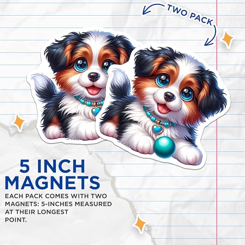 (2 Pack) Adorable Dog Decor Magnet - Fridge Accessories - 5" On Longest Side - Sticks to Smooth Flat Surfaces - Made in USA - MAG9442