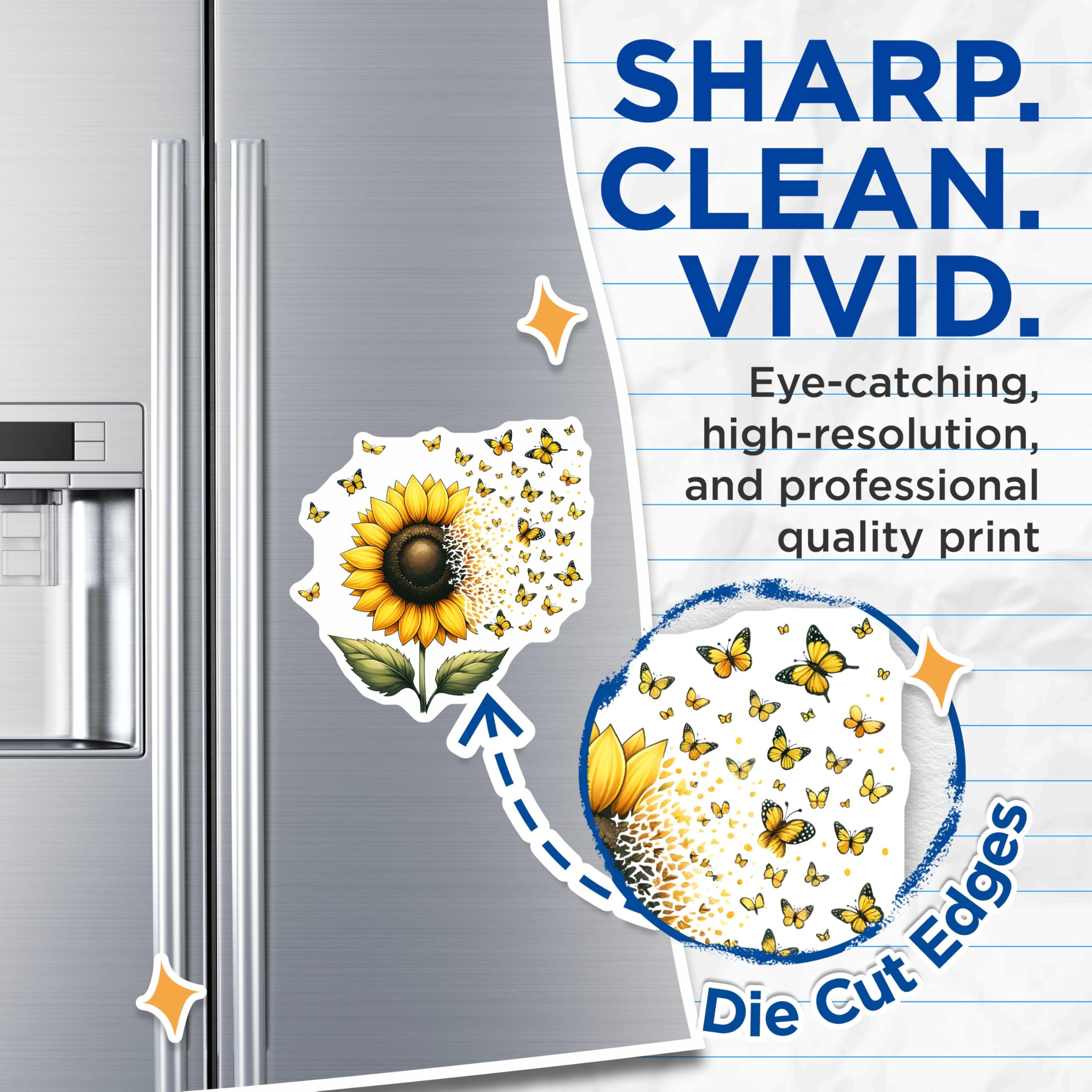 (2 Pack) Sunflower Butterfly Magnets - Nature Inspired Fridge Decor - 5" On Longest Side - for Cars, Fridges, Toolboxes - Made in USA - MAG7978