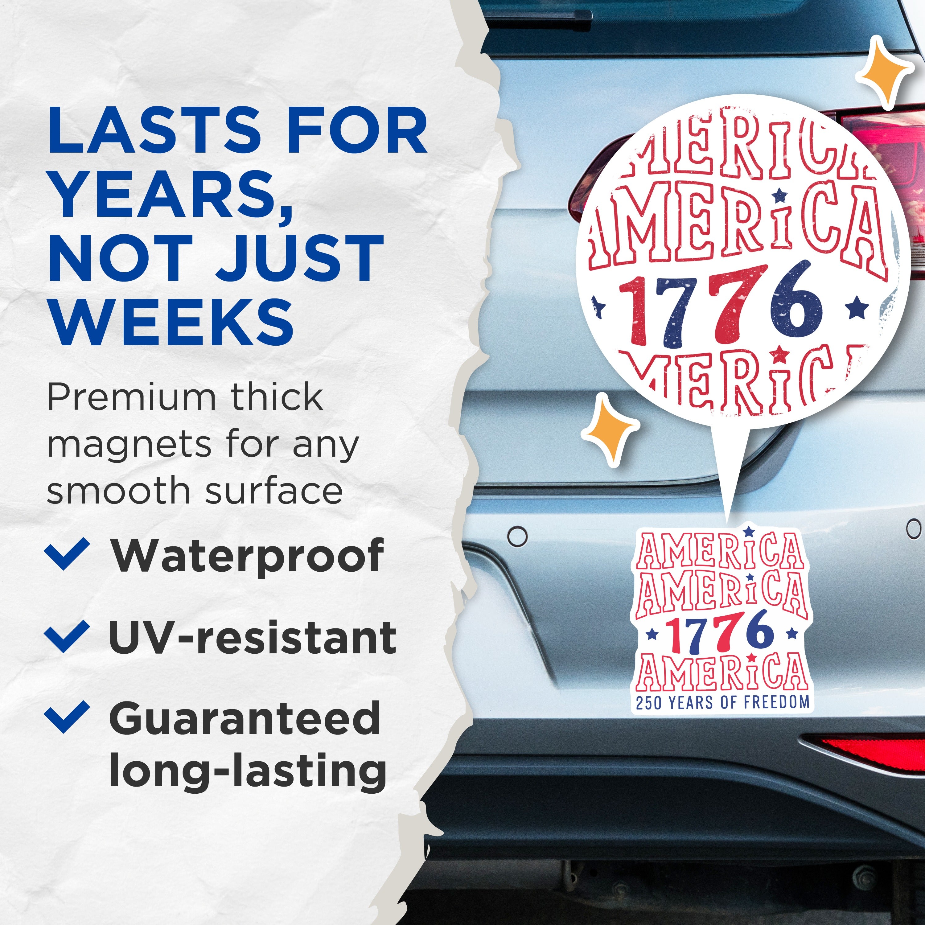 (2 Pack) America 1776 Magnets - Patriotic Decor - Independence Day - Veteran's Day Celebration - 5 Inches On Longest Side - Thick Durable Magnet - Made in USA - MAG36487