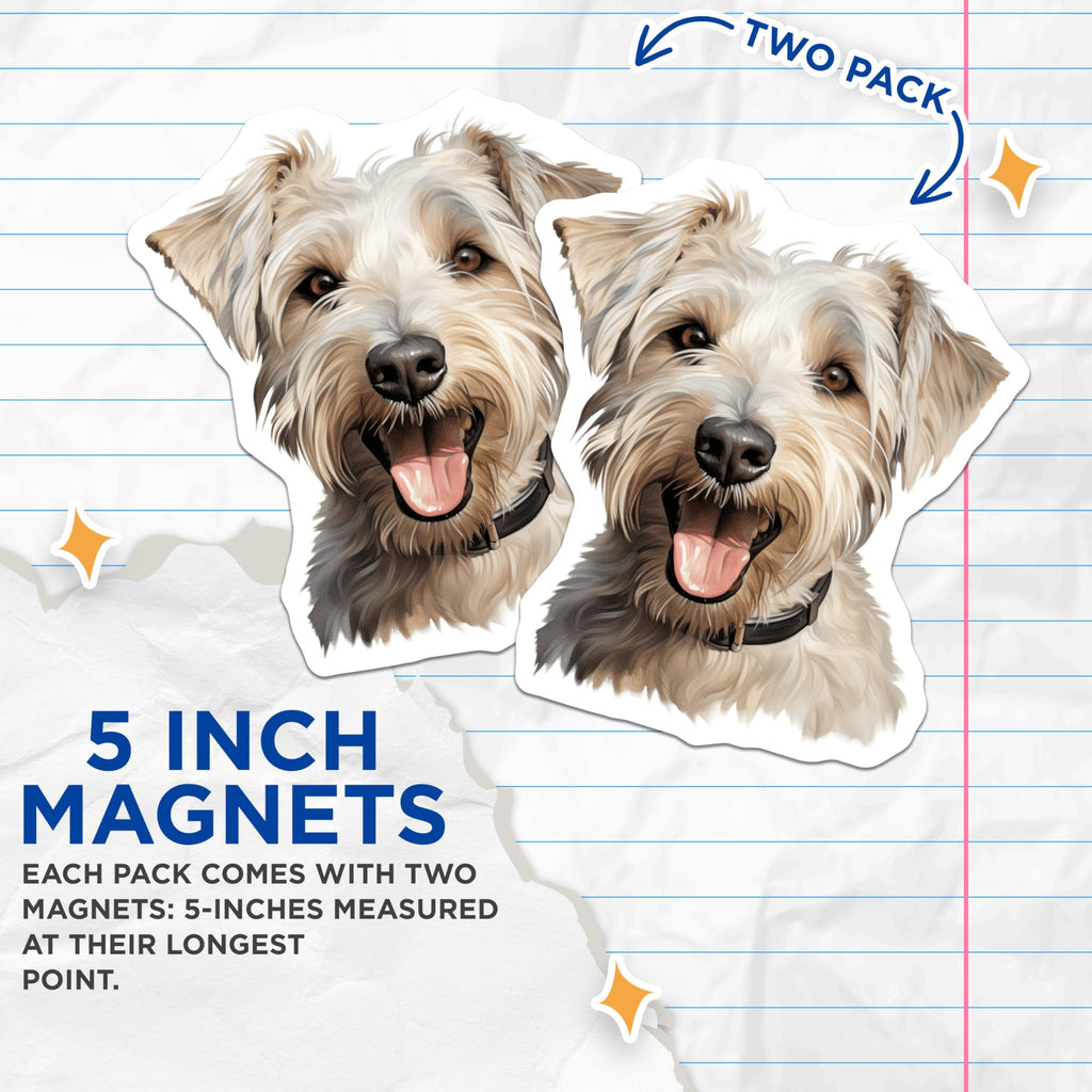 (2 Pack) Happy Dog Magnets - Cute Terrier Face - Dog Mom Dad Decor - Pet Lover Refrigerator Accent - 5 Inches On Longest Side - Thick Durable Magnet - Made in USA - MAG26055