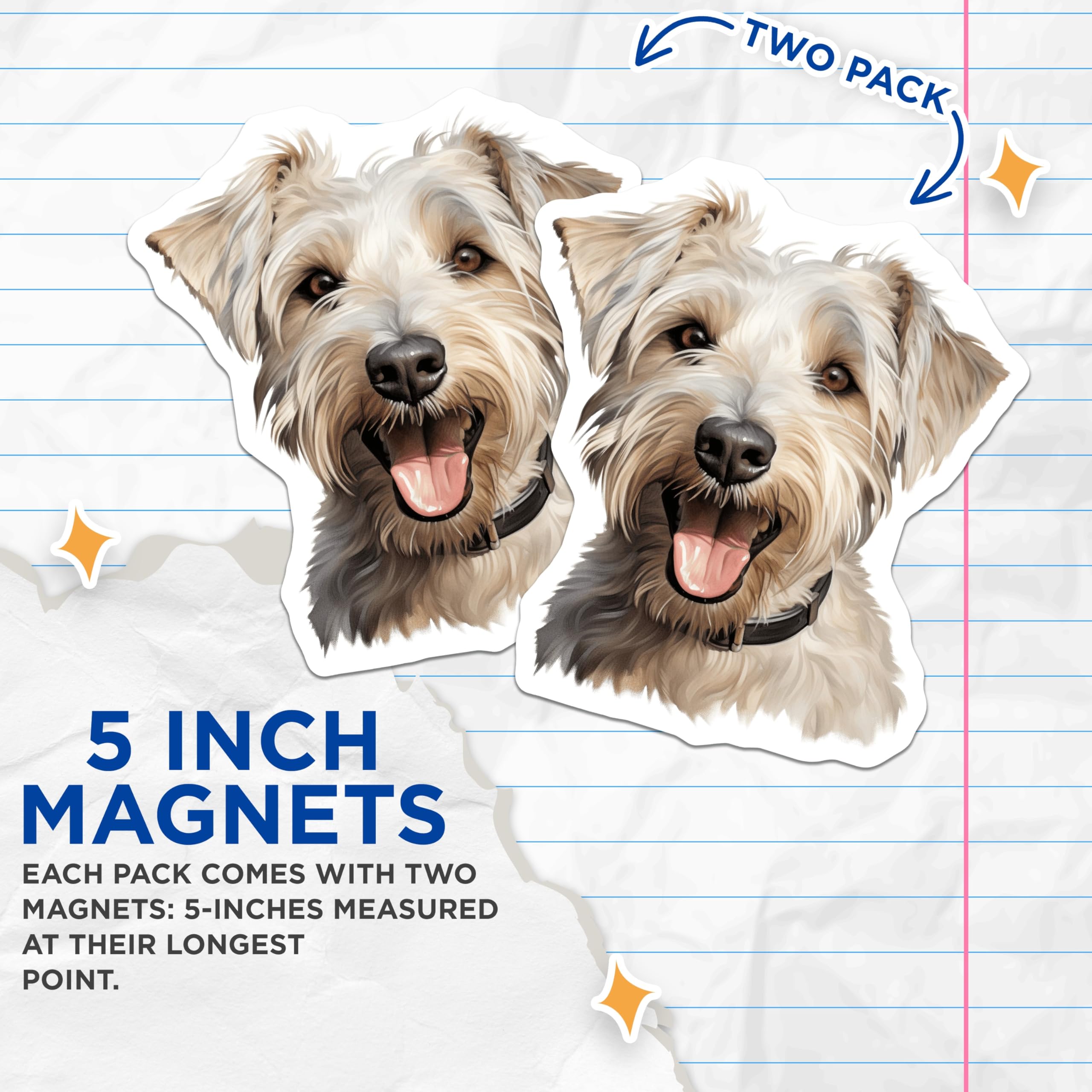 (2 Pack) Happy Dog Magnets - Cute Terrier Face - Dog Mom Dad Decor - Pet Lover Refrigerator Accent - 5 Inches On Longest Side - Thick Durable Magnet - Made in USA - MAG26055