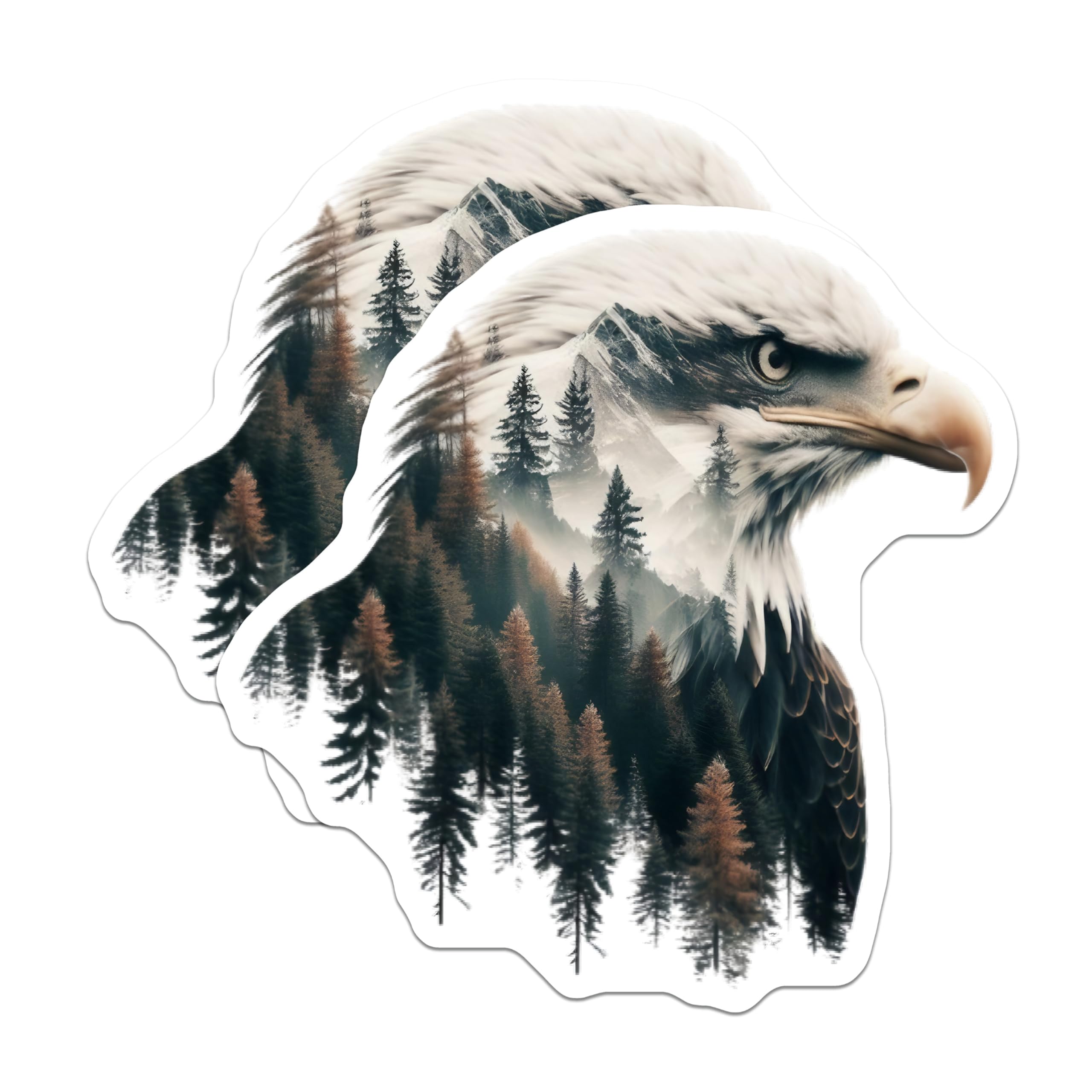 (2 Pack) Eagle Scene Magnets - Mountain Forest Artwork - Nature Inspired Decoration - 5" On Longest Side - Premium Magnet - for Cars, Refrigerators, Toolboxes, Lockers - Made in USA - MAG14263