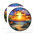 (2 Pack) Stained Glass Sunset Magnets - Ocean Beach Scene Art - Coastal Home Refrigerator Decor - Aesthetic Nature Inspired - 5 Inches On Longest Side - Thick Durable Magnet - Made in USA - MAG25618