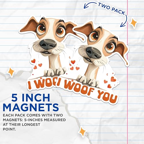 (2 Packs) I Woof You Jack Russell Terrier Magnets - Jack Russell Dog Breed Magnets - 5 Inches On Longest Side - Premium Magnet - for Fridges, Toolboxes, Cars - Made in USA - MAG2528