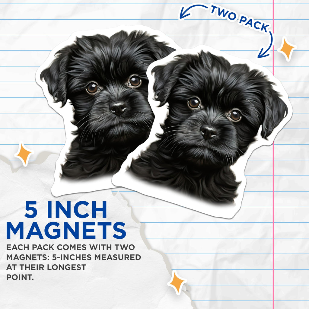 (2 Pack) Black Puppy Magnets - Dog Lover Decor - Pet Parent Kitchen Art - 5 Inches On Longest Side - Thick Durable Magnet - Made in USA - MAG25378