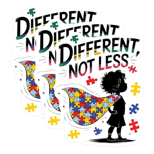 (3 Pack) Autism Awareness Decals - Superhero Puzzle Piece - Different Not Less Stickers - 3 Inches On Longest Side - Easy Peel & Apply - Made in USA - 3MCS0054