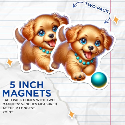(2 Pack) Cute Dog Decor Magnet - 5" On Longest Side - Sticks to Smooth Flat Surfaces - Made in USA - MAG9440