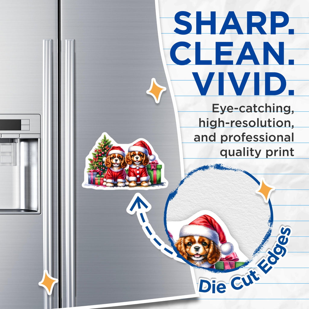 (2 Pack) Christmas Cavalier King Charles Spaniel Magnets - Santa Puppy Decor - Holiday Dog Lover Item - 5 Inches On Longest Side - Thick Durable Magnet - Made in USA - MAG28134
