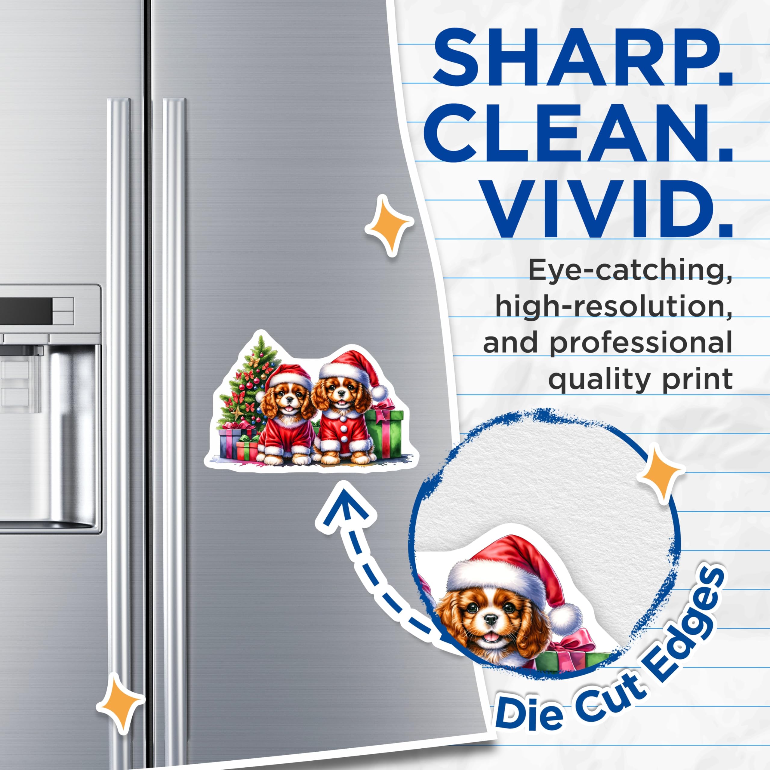 (2 Pack) Christmas Cavalier King Charles Spaniel Magnets - Santa Puppy Decor - Holiday Dog Lover Item - 5 Inches On Longest Side - Thick Durable Magnet - Made in USA - MAG28134