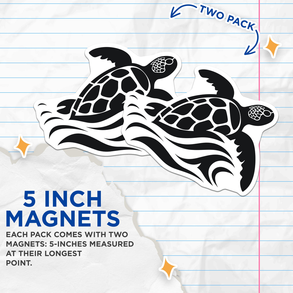 (2 Pack) Sea Turtle Magnets - Ocean Wave Design - Coastal Decor - Marine Animal Lover Souvenir - 5 Inches On Longest Side - Thick Durable Magnet - Made in USA - MAG39893