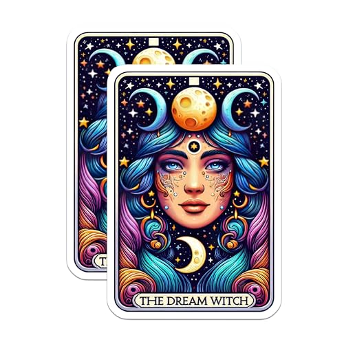 (2 Pack) Dream Witch Stickers - Mystical Art Stickers - Moon Goddess Stickers - 5" On Longest Side - Sticks to Smooth Flat Surfaces - Made in USA - BMCS5395