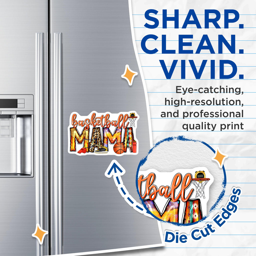 (2 Pack) Basketball Mama Magnets - Trendy Sports Mom Decor - Game Day Lover - Proud Parent Refrigerator Magnets - 5 Inches On Longest Side - Thick Durable Magnet - Made in USA - MAG25837