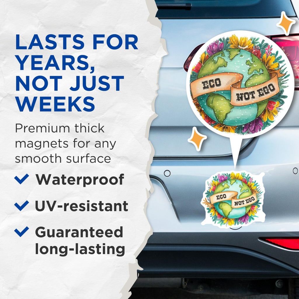 (2 Pack) Eco Not Ego Magnets - Earth Day Decoration - Environmental Awareness - 5" On Longest Side - for Cars, Fridges, Toolboxes - Made in USA - MAG7693