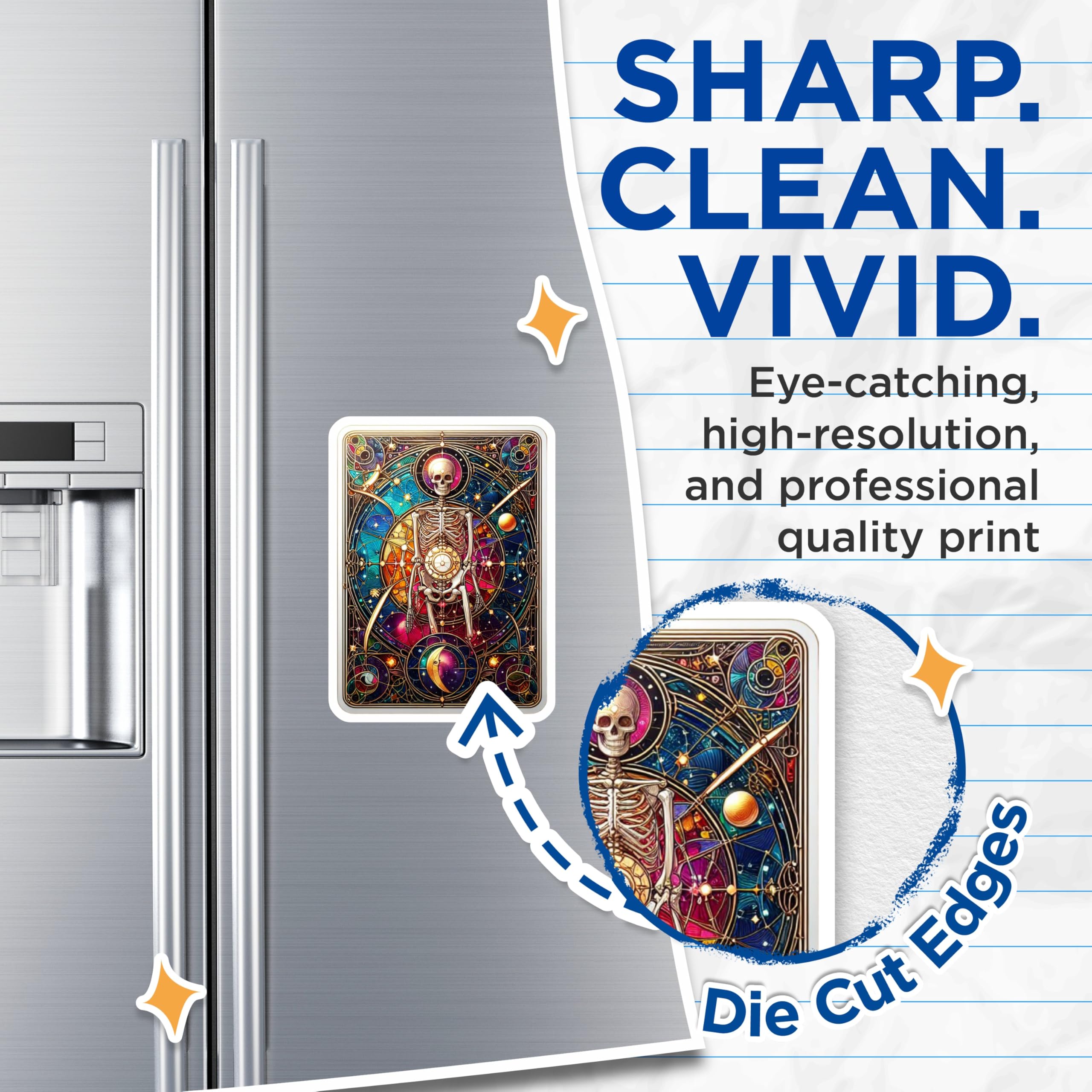 (2 Pack) Stained Glass Skeleton Magnets - Cosmic Celestial Art - Mystical Human Anatomy Decor - 5 Inches On Longest Side - Thick Durable Magnet - Made in USA - MAG23133