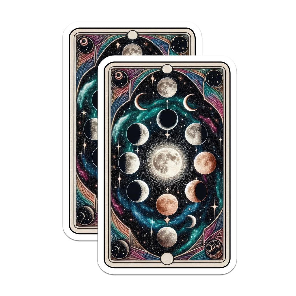(2 Pack) Moon Phases Magnets - Lunar Cycle Art - Celestial Cosmic Design - Tarot Card Oracle Astrological Fridge Decor - 5 Inches On Longest Side - Thick Durable Magnet - Made in USA - MAG21302