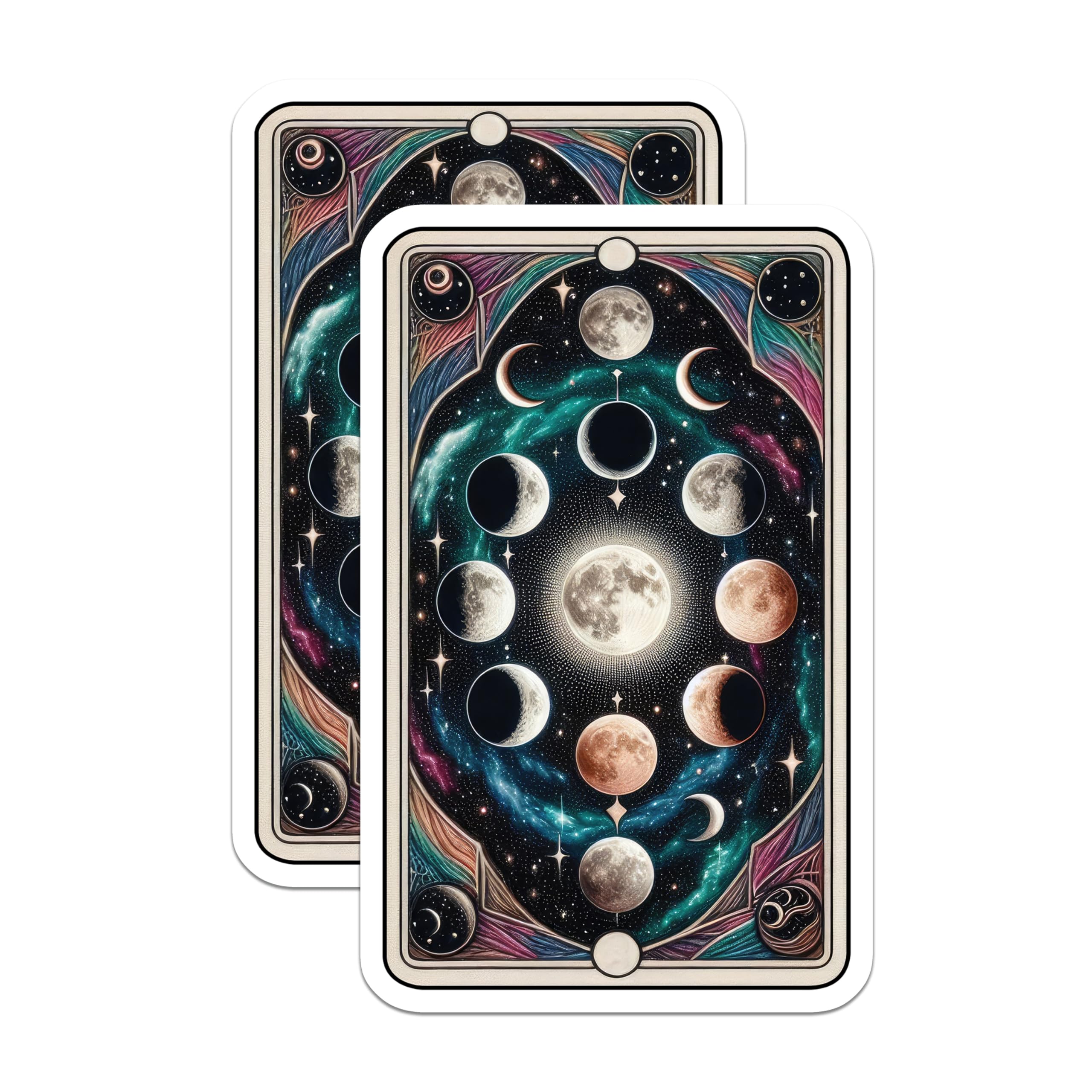 (2 Pack) Moon Phases Magnets - Lunar Cycle Art - Celestial Cosmic Design - Tarot Card Oracle Astrological Fridge Decor - 5 Inches On Longest Side - Thick Durable Magnet - Made in USA - MAG21302