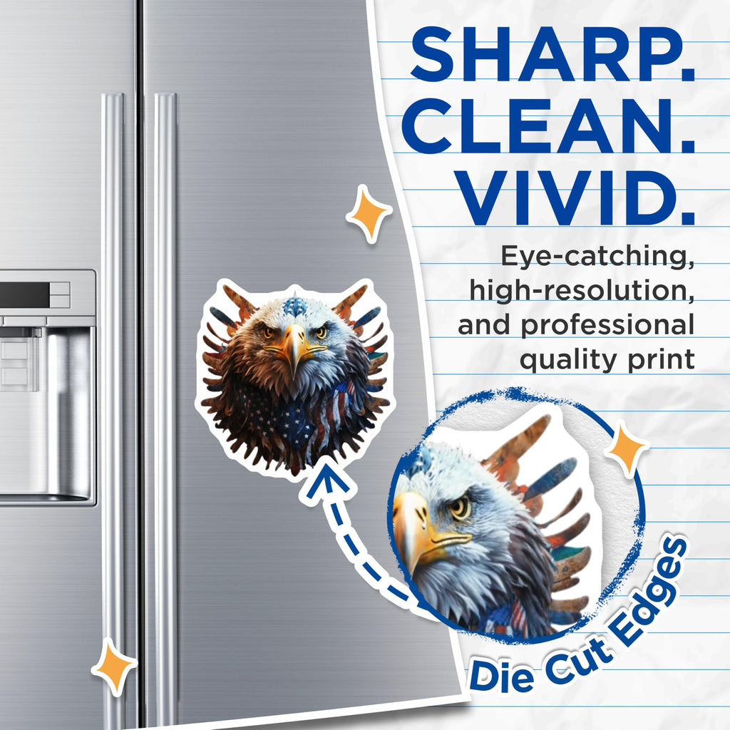 (2 Pack) Regal Bald Eagle Magnets - American Flag USA Patriotic Decor - Fridge Refrigerator Locker Office Home Display Art - 5 Inches On Longest Side - Thick Durable Magnet - Made in USA - MAG21247