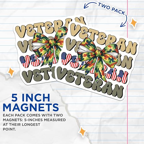 (2 Pack) Veteran Magnets Magnets - American Patriot - Veteran Pride - 5" On Longest Side - Made in USA - Sticks to Refrigerators & Metal Surfaces - MAG8366