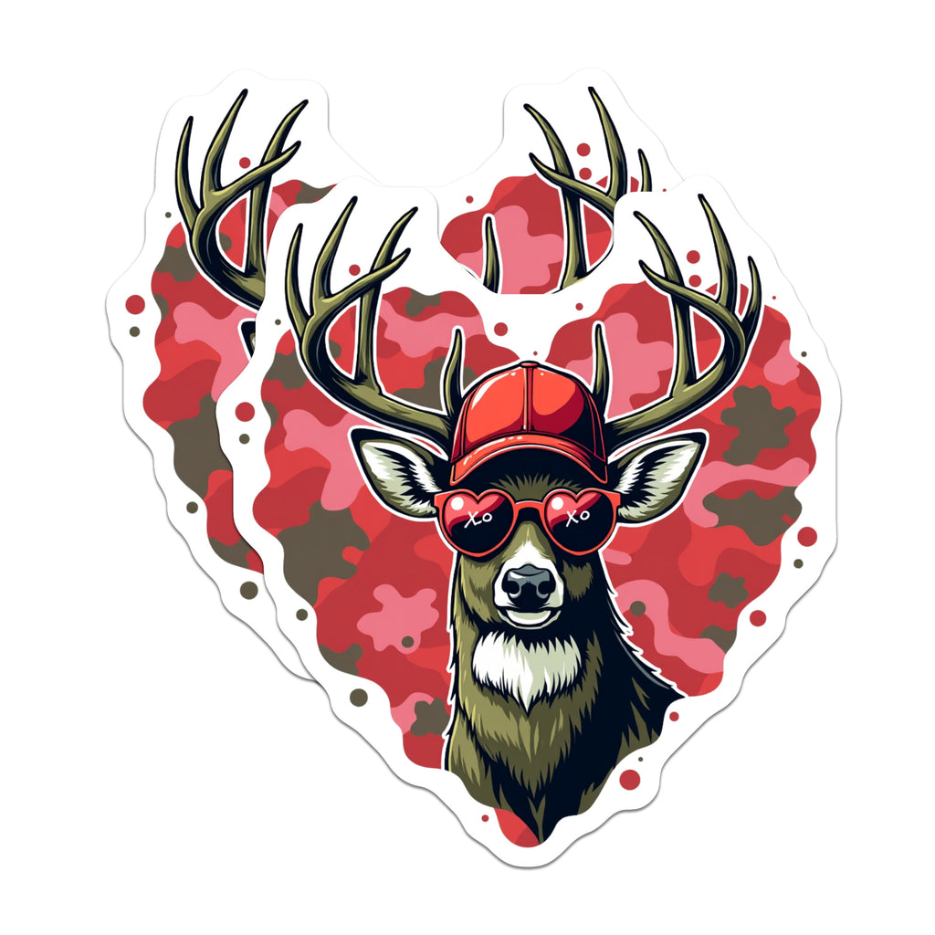 (2 Pack) Cool Deer Magnets - Heart Sunglasses Buck - Camo Valentine Decor for Him - 5 Inches On Longest Side - Thick Durable Magnet - Made in USA - MAG39755