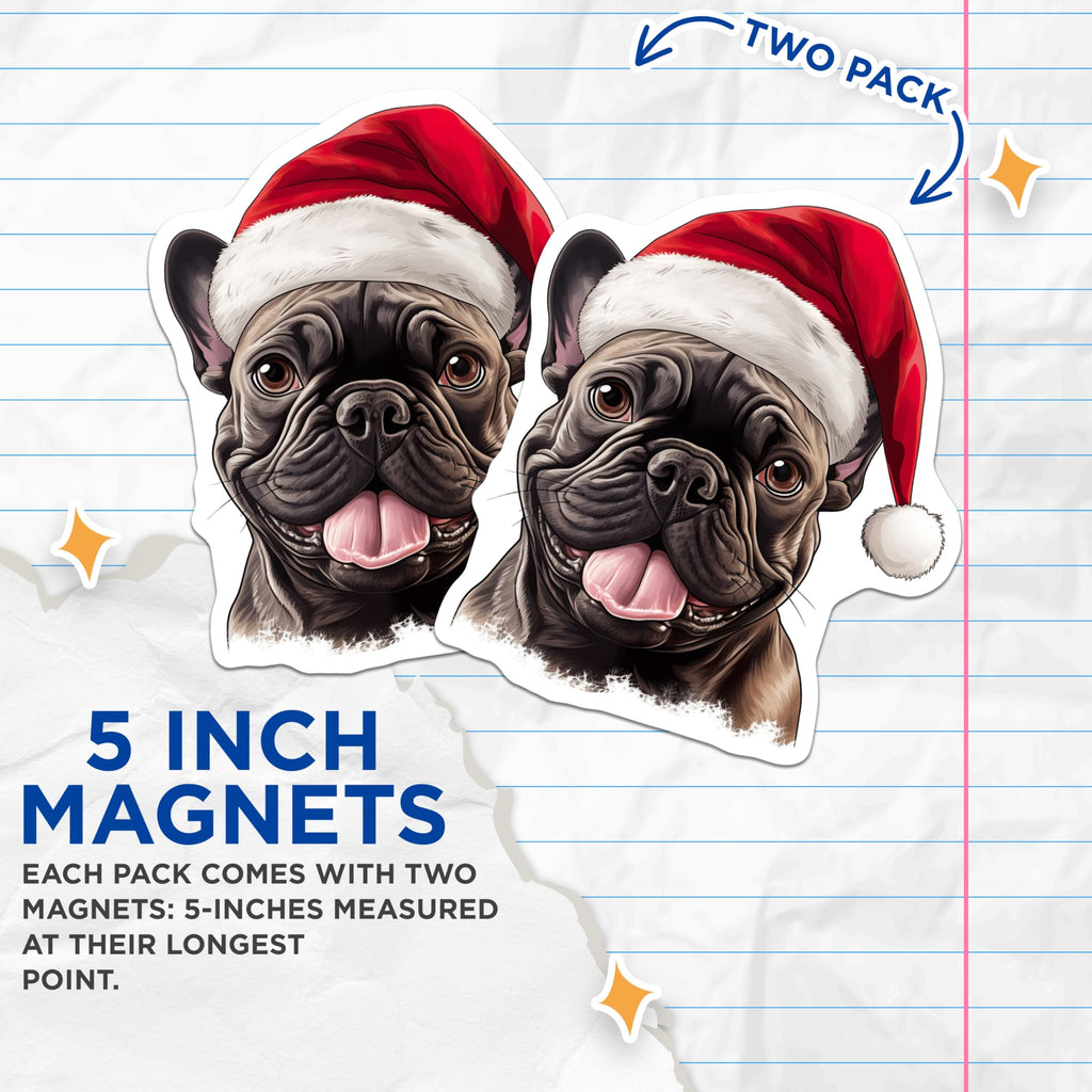 (2 Pack) French Bulldog Christmas Magnets - Holiday Dog Decor - Pet Lover Refrigerator Art - 5 Inches On Longest Side - Thick Durable Magnet - Made in USA - MAG27371