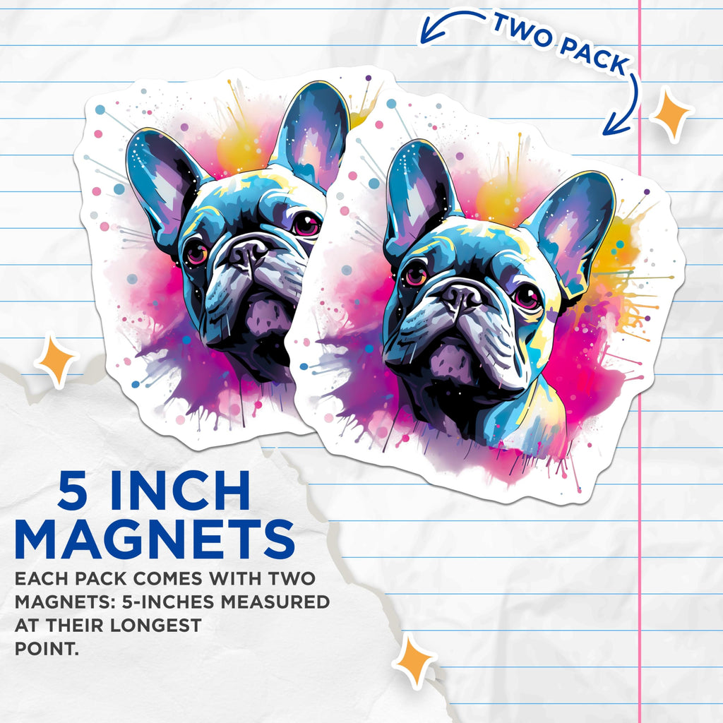 (2 Pack) French Bulldog Magnets - Pop Art Frenchie Decor - Vibrant Dog Lover Art - Refrigerator Locker Magnets - 5 Inches On Longest Side - Thick Durable Magnet - Made in USA - MAG25895