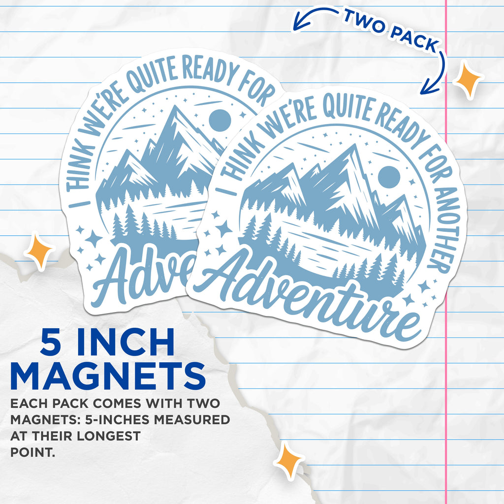 (2 Pack) Outdoor Adventure Magnets - Mountain Lake View Refrigerator Decor - Wanderlust Quote - 5 Inches On Longest Side - Thick Durable Magnet - Made in USA - MAG39578