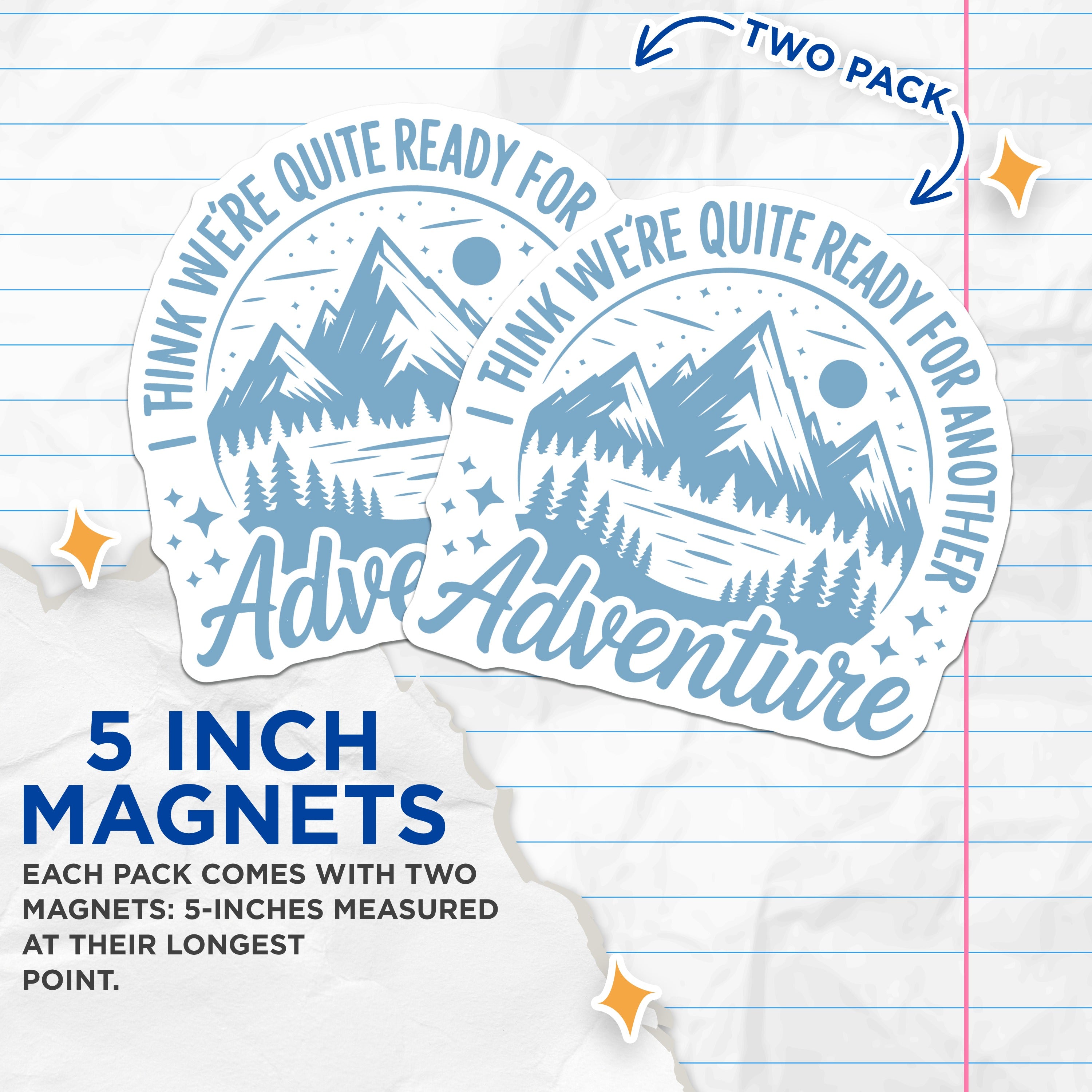 (2 Pack) Outdoor Adventure Magnets - Mountain Lake View Refrigerator Decor - Wanderlust Quote - 5 Inches On Longest Side - Thick Durable Magnet - Made in USA - MAG39578
