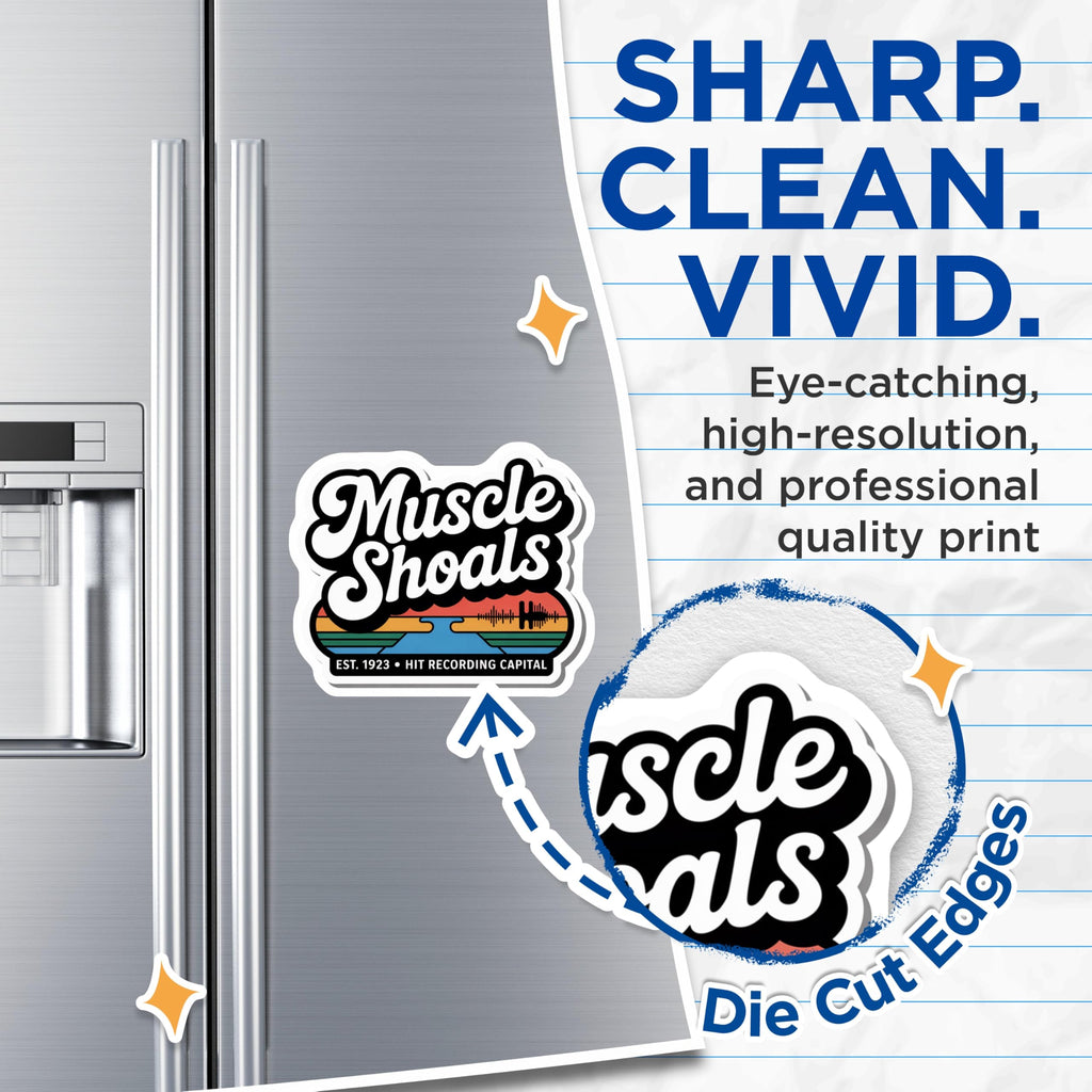 (2 Pack) Muscle Shoals Magnets - Hit Recording Capital Decor - Alabama Music City Souvenir - 5 Inches On Longest Side - Thick Durable Magnet - Made in USA - MAG19058