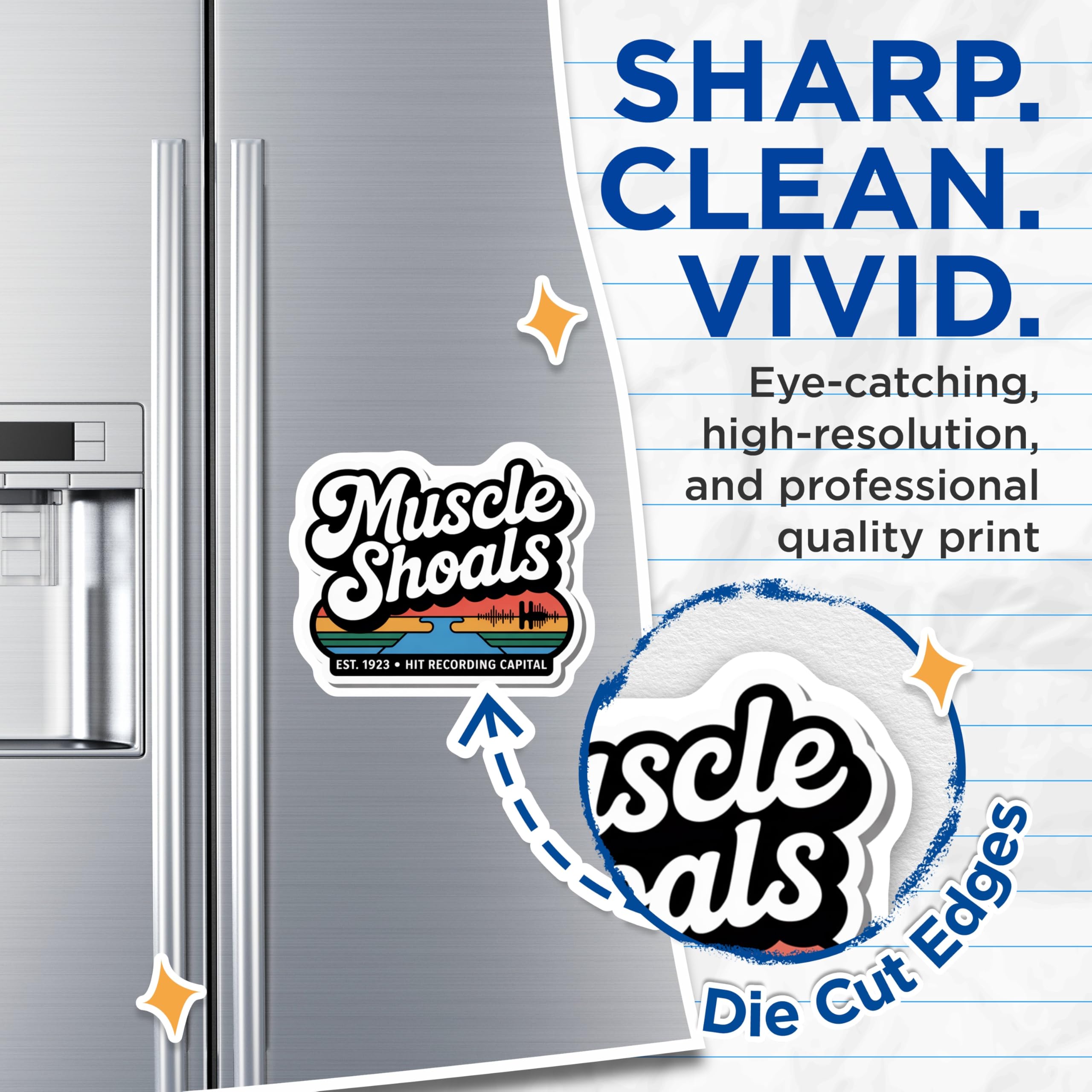 (2 Pack) Muscle Shoals Magnets - Hit Recording Capital Decor - Alabama Music City Souvenir - 5 Inches On Longest Side - Thick Durable Magnet - Made in USA - MAG19058