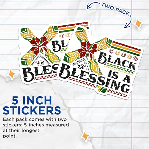 (2 Pack) Black is a Blessing Stickers - African American Pride Stickers - Cultural Appreciation Stickers - 5" On Longest Side - Sticks to Smooth Flat Surfaces - Made in USA - BMCS4723