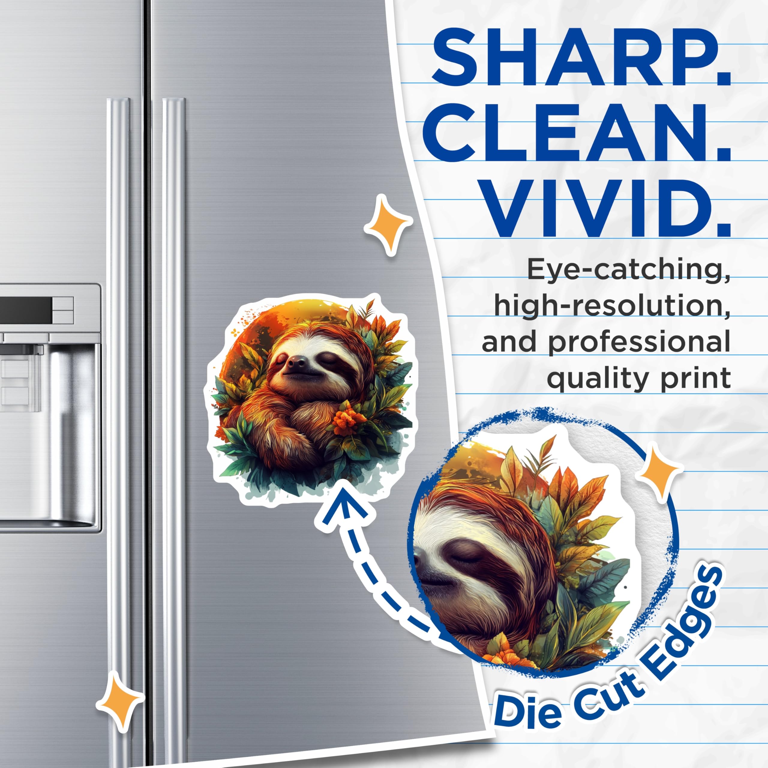 (2 Pack) Adorable Tranquil Sleeping Sloth Magnets - Vibrant Tropical Leaves Design - Whimsical Nature Forest Critter Art - 5 Inches On Longest Side - Thick Durable Magnet - Made in USA - MAG24662