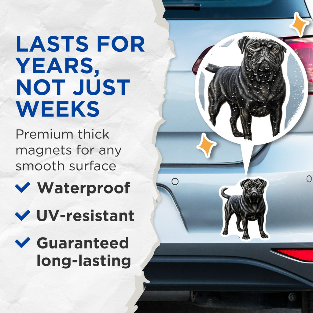 (2 Pack) Black Pug Dog Magnets - Pet Lover Refrigerator Decor - Cute Animal Art Home Accessory - 5 Inches On Longest Side - Thick Durable Magnet - Made in USA - MAG26581