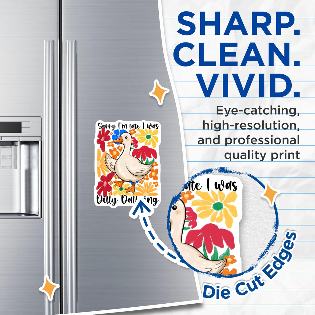 (2 Pack) Dilly Dallying Duck Magnets - Funny Goose Fridge Decor - Cute Floral Locker Accessory - 5 Inches On Longest Side - Thick Durable Magnet - Made in USA - MAG29476