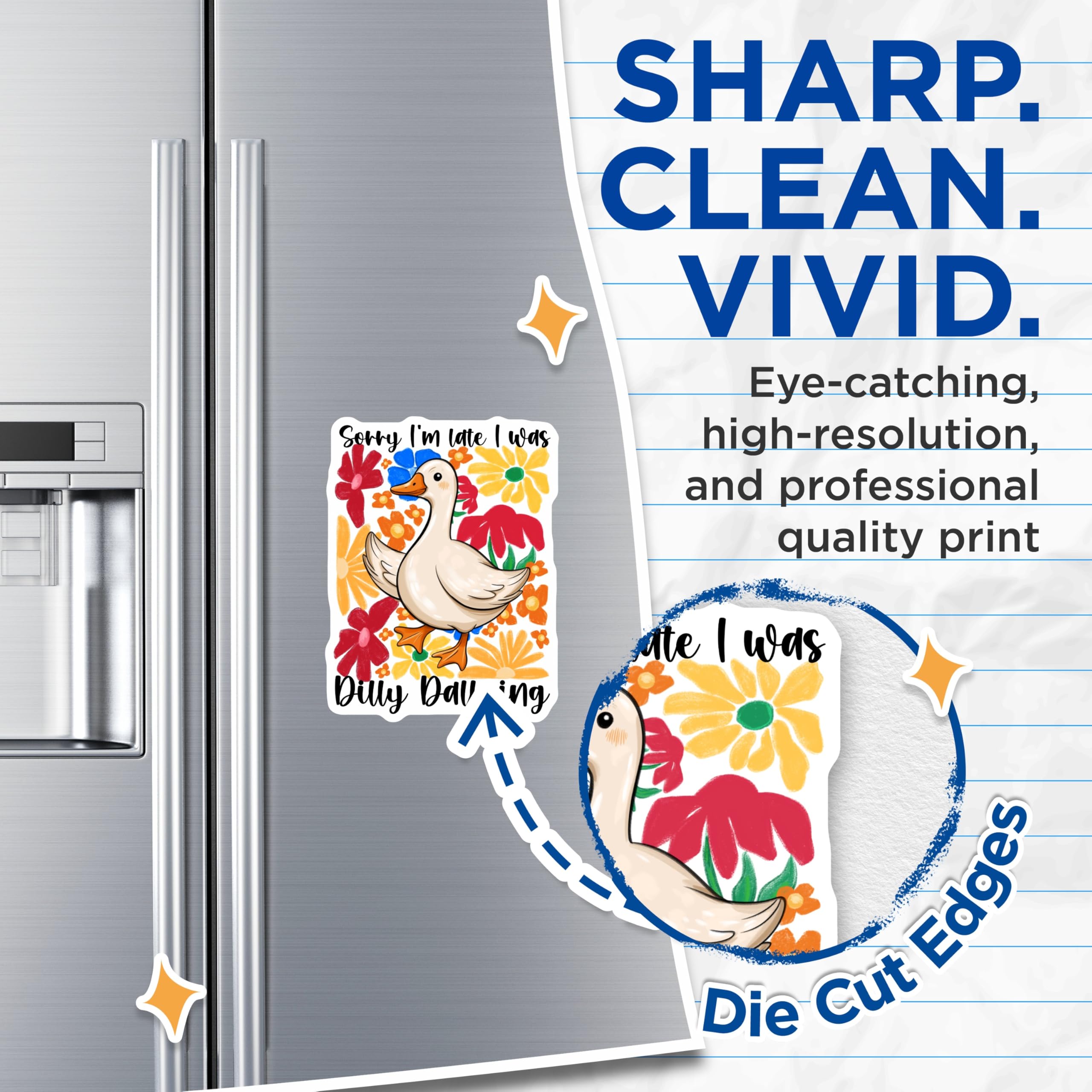 (2 Pack) Dilly Dallying Duck Magnets - Funny Goose Fridge Decor - Cute Floral Locker Accessory - 5 Inches On Longest Side - Thick Durable Magnet - Made in USA - MAG29476