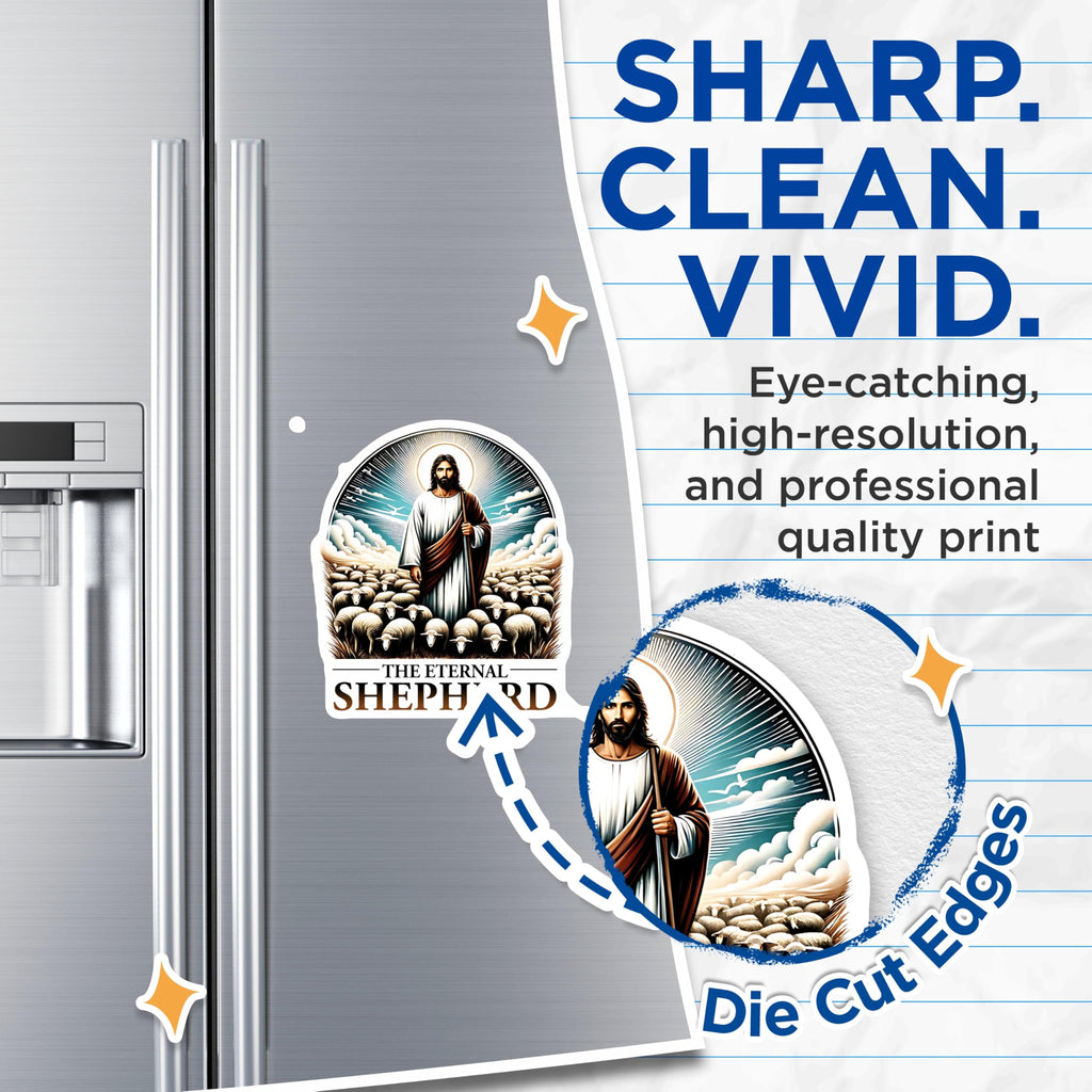 (2 Pack) Eternal Shepherd Jesus Magnets - Christian Faith Decor - Religious Inspirational Refrigerator Magnets - 5 Inches On Longest Side - Thick Durable Magnet - Made in USA - MAG25305