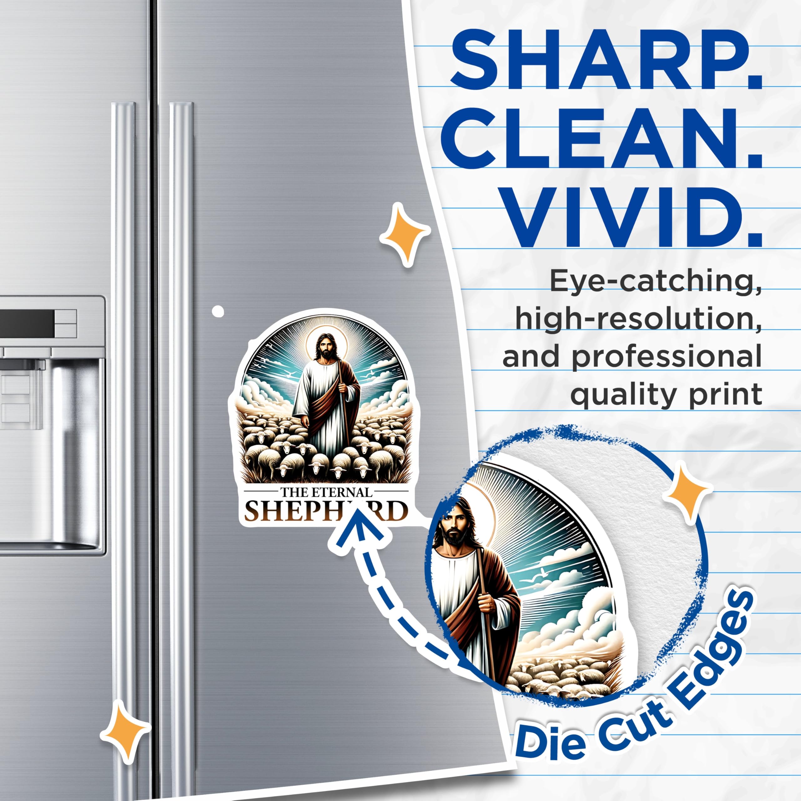 (2 Pack) Eternal Shepherd Jesus Magnets - Christian Faith Decor - Religious Inspirational Refrigerator Magnets - 5 Inches On Longest Side - Thick Durable Magnet - Made in USA - MAG25305