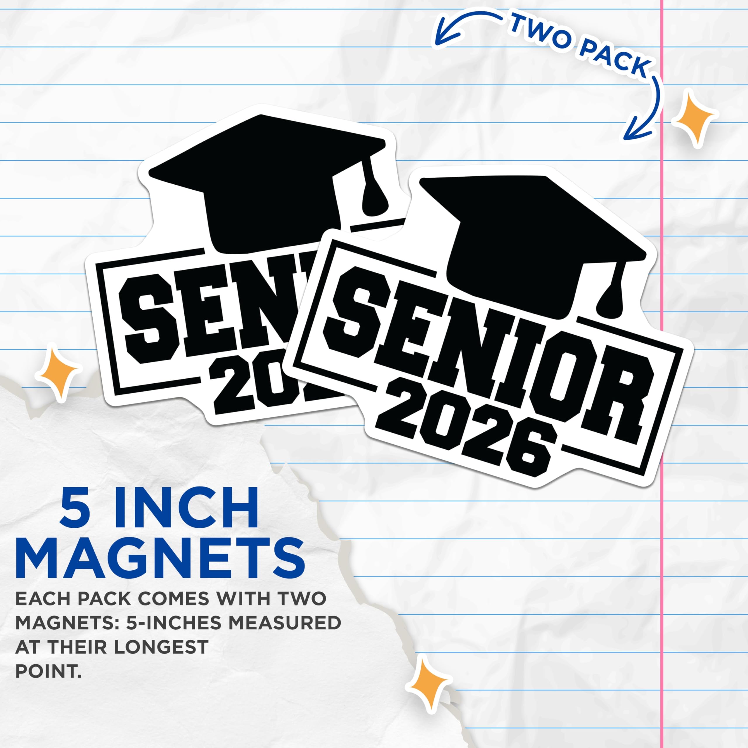 (2 Pack) Senior 2026 Magnets - Graduation Year Fridge Magnets - Class of 2026 Locker Decorations- 5" On Longest Side - Sticks to Smooth Flat Surfaces - Made in USA - MAG11689